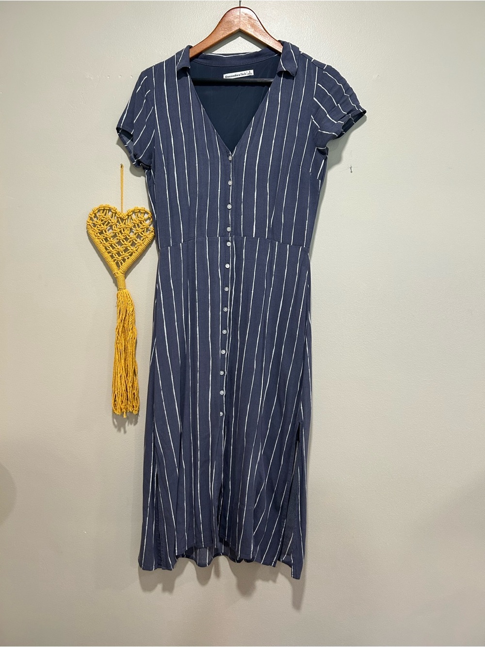 Abercrombie & Fitch Navy and White Vertical Stripe Button-Front Dress